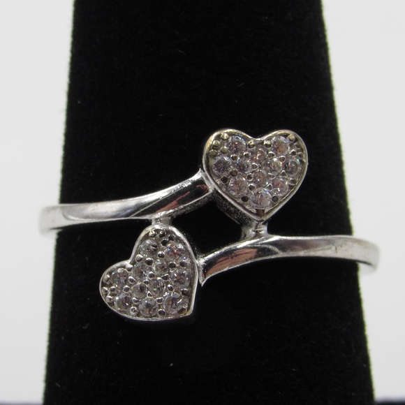Jewelry - Vintage Size 8 Sterling Rustic Double Heart Ring